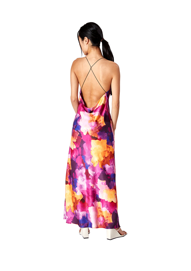 Silky Watercolor Bias-Cut Maxi Dress