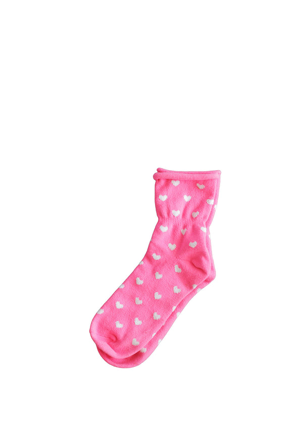 Pink Heart Thin Rolled Fleece Socks