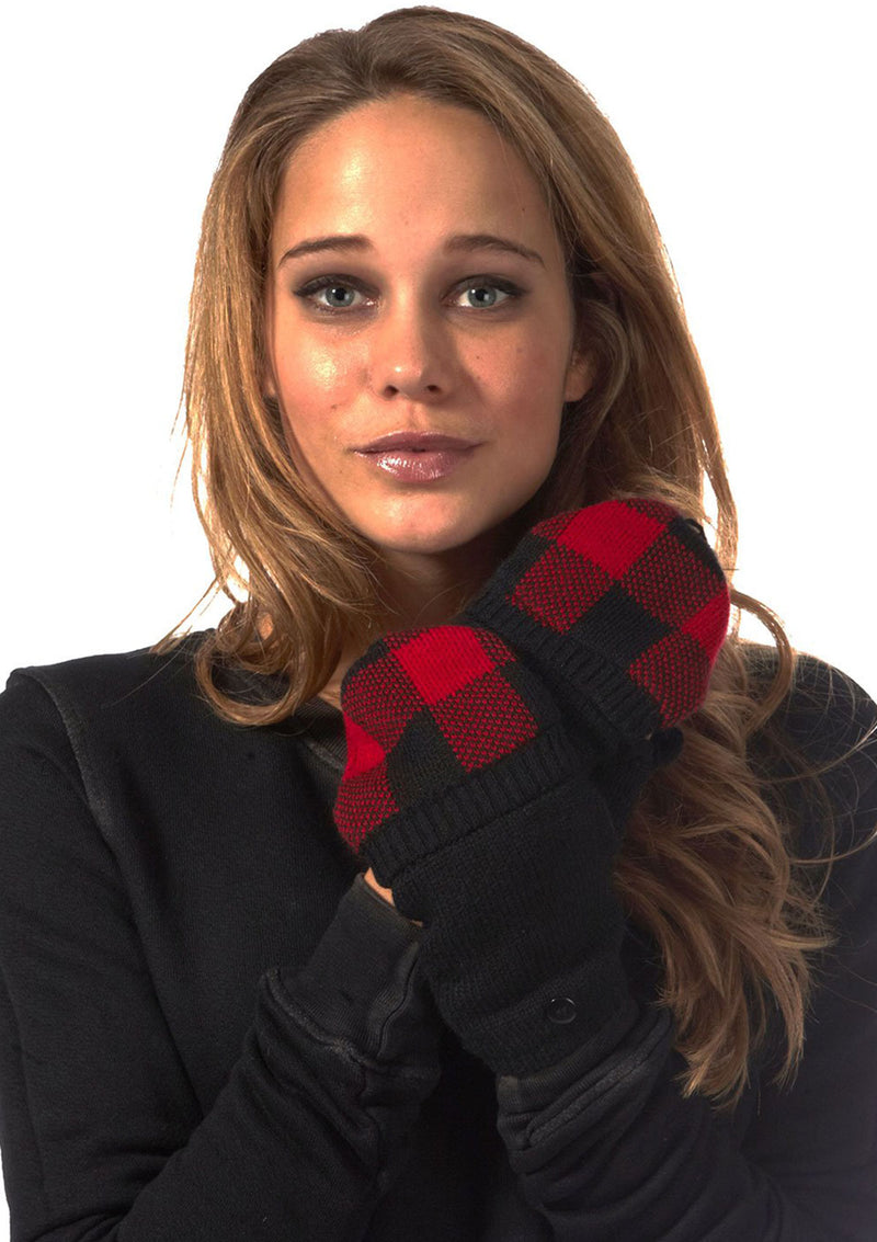 Fleece-Lined Plaid Texting Mittens