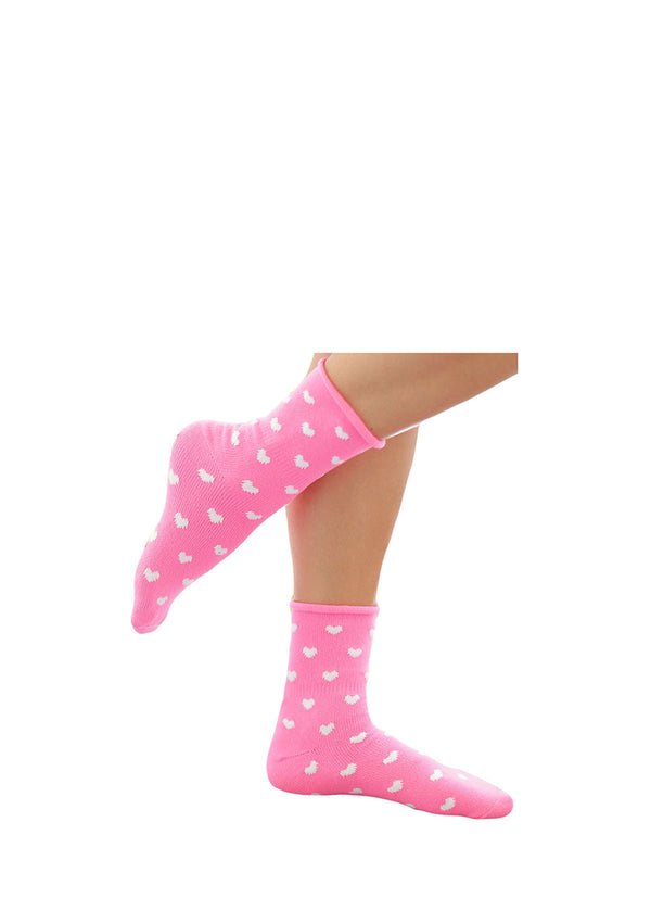 Pink Heart Thin Rolled Fleece Socks
