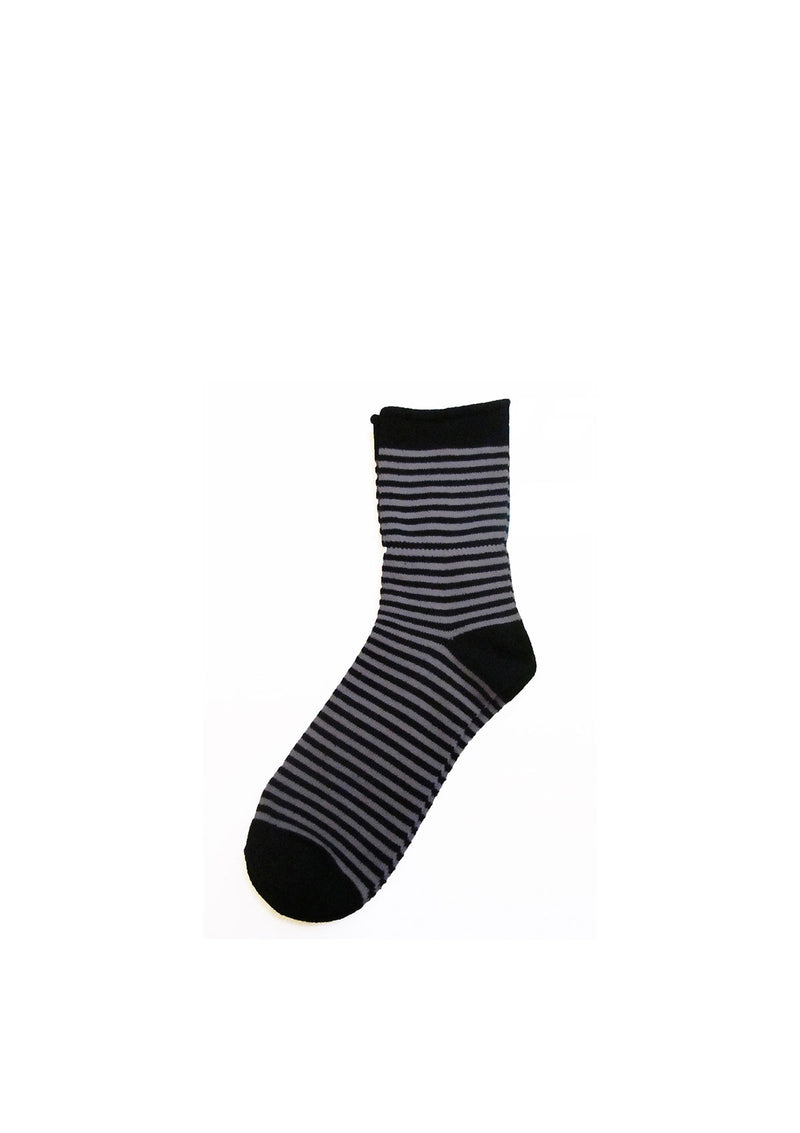 Grey Striped Thin Rolled Fleece Socks